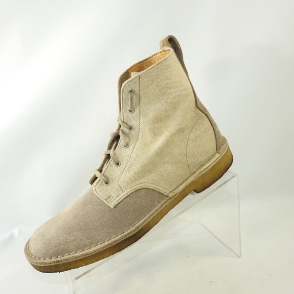 Clarks Size 8 M Gray Tan Canvas Boots Mens R2 B17